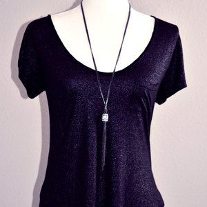 Rock & Republic Shimmery Black T- Shirt Sz S